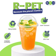U-Shaped RPET Cups With Lid 92mm- Disposable Cold Drink Cups