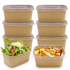 Kraft Rectangular Paper Containers – 500ml–1000ml | Paper/PP Lids | 300 PCS