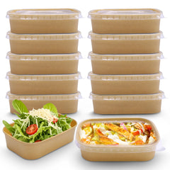 Kraft Rectangular Paper Containers – 500ml–1000ml | Paper/PP Lids | 300 PCS