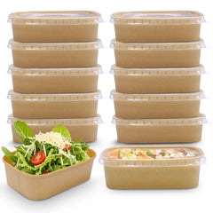Kraft Rectangular Paper Containers – 500ml–1000ml | Paper/PP Lids | 300 PCS