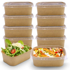 Kraft Rectangular Paper Containers – 500ml–1000ml | Paper/PP Lids | 300 PCS