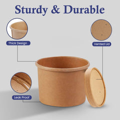 وعاء حساء دائري من كرافت مع غطاء عبوة من 10 قطع