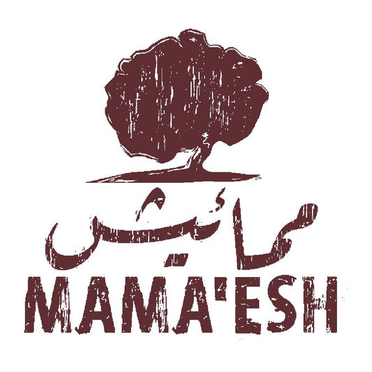 Logo of MAMA'ESHI with a stylized tree and Arabic text on a white background