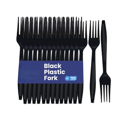 Clear & Black Plastic Forks – Heavy Duty Cutlery | Disposable Catering Supplies