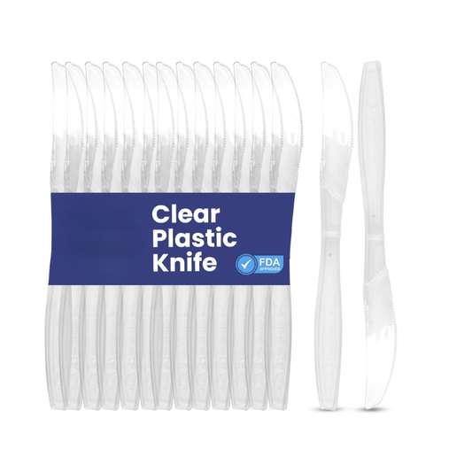 Clear & Black Plastic Knives – Heavy Duty Cutlery | Disposable Catering Supplies