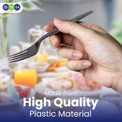 Clear & Black Plastic Forks – Heavy Duty Cutlery | Disposable Catering Supplies