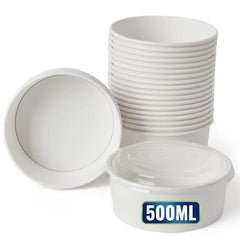 Round White Salad Bowls with PP Lids | Disposable, Food-Grade & Leak-Proof Containers
