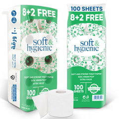 Toilet Roll Tissue – 100 Sheets | 10 Rolls x 10 Packs | Soft & Hygienic Bathroom Tissue