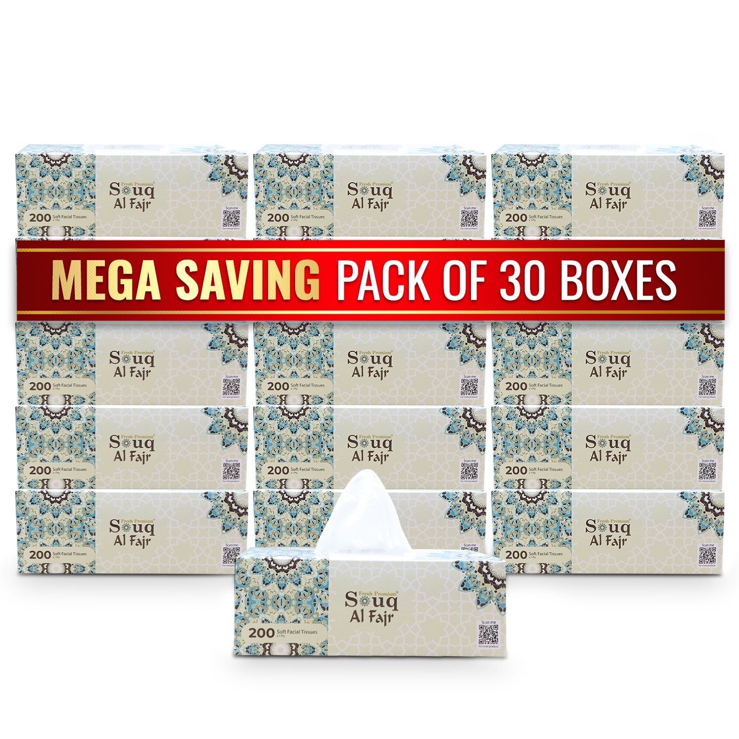 Souq Al Fajr Facial Tissue 200 Sheet 1 Ply Pack 30 Pieces - Your One Stop Solution UAE
