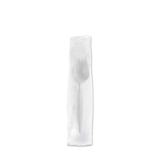 SPORK WRAPPED WHITE Heavy Duty Individually Wrapped Disposable Sporks