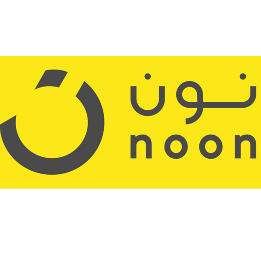 Logo of the brand 'noon' with Arabic and English text on a yellow background