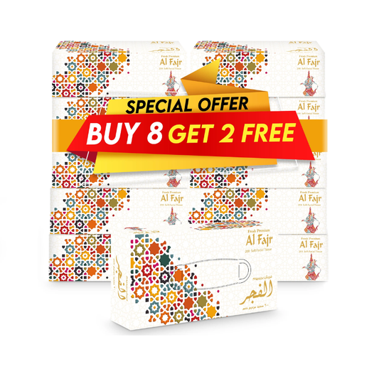 Al Fajr Facial Tissue – 200 Sheets | 2-Ply Soft & Strong | Buy 8 Get 2 Free
