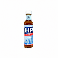 Bottle of HP sauce on a white background