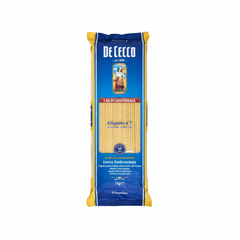 De Cecco pasta package on a white background