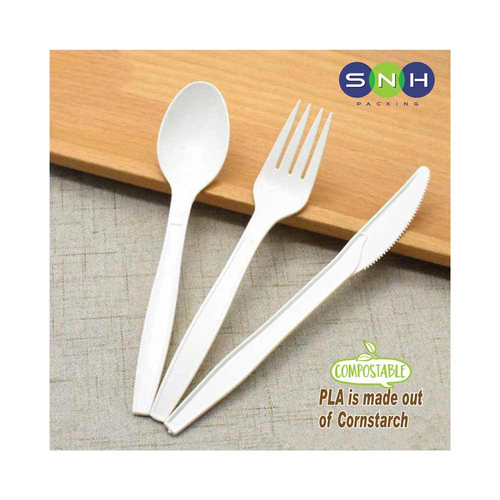PLA White Cutlery Set Fork Spoon Knife With Napkin - Your One Stop Solution UAE