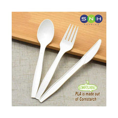 PLA White Cutlery Set Fork Spoon Knife With Napkin - Your One Stop Solution UAE