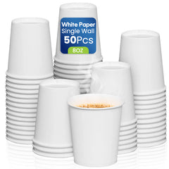 كوب ورقي بجدار واحد أبيض سعة 8 أونصة بدون غطاء