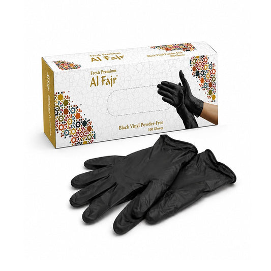 Al Fajr Vinyl Gloves Powder Free 100 PCS Pack Black White - SNH Packing