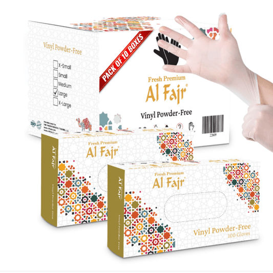 Al Fajr Vinyl Gloves Powder Free 100 PCS Pack Black White - SNH Packing