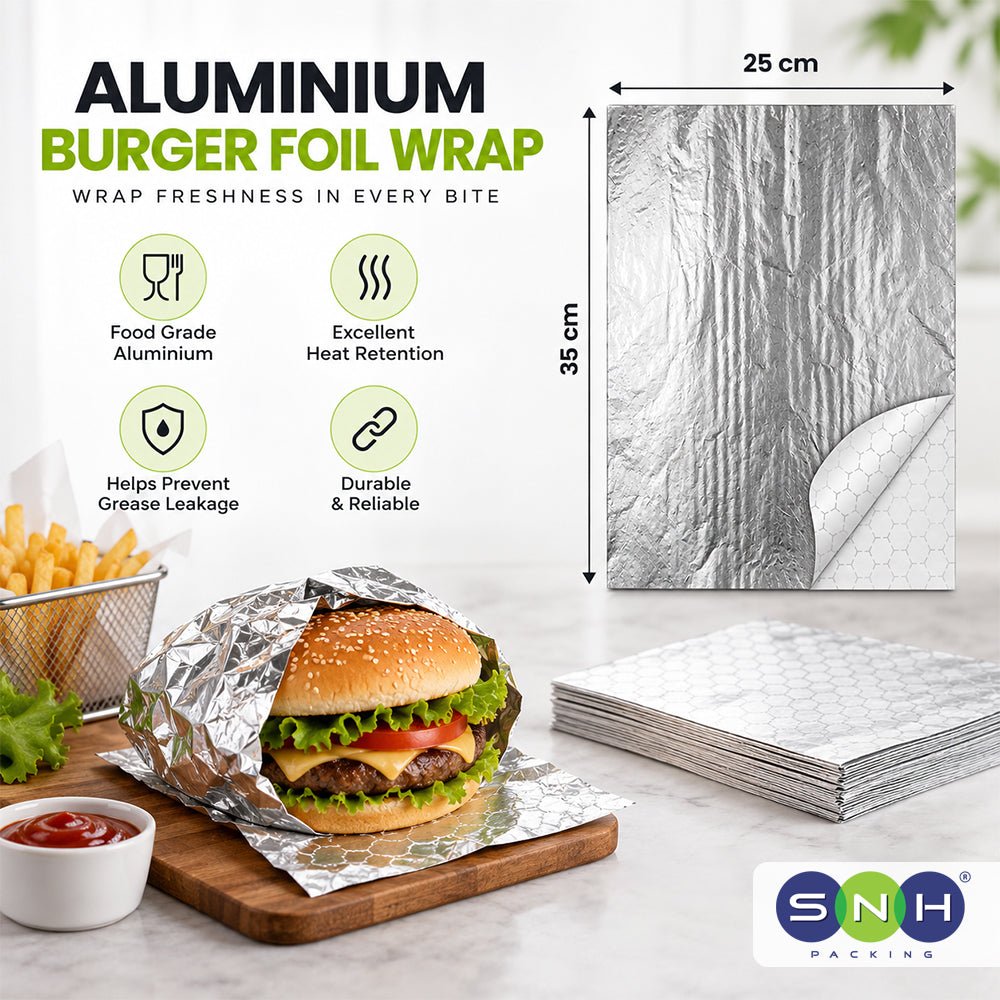Aluminum Burger Foil Wrap 25x35cm Food Packaging - SNH Packing