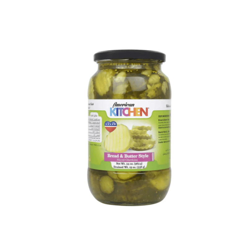 American Kitchen Sliced Gherkins B&B Style 12x34 Oz - SNH Packing