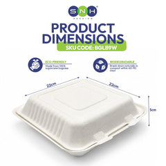 Bagasse Lunch Boxes 5x7 to 9 Inch Biodegradable Food Boxes - SNH Packing