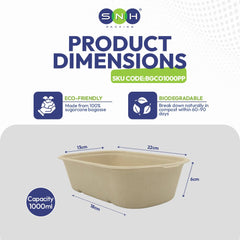 Bagasse Oval Food Containers with PP Lid 750ml 1000ml - SNH Packing