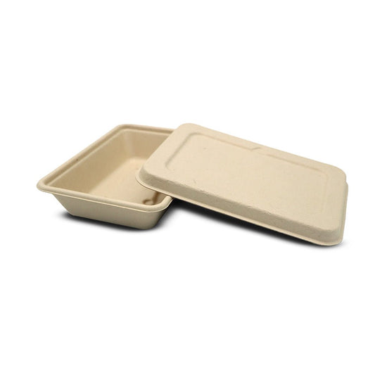 Bagasse Rectangular Container 500ml with Bagasse Lid – 500 Pieces | Wholesale Eco-Friendly Food Container UAE - SNH Packing