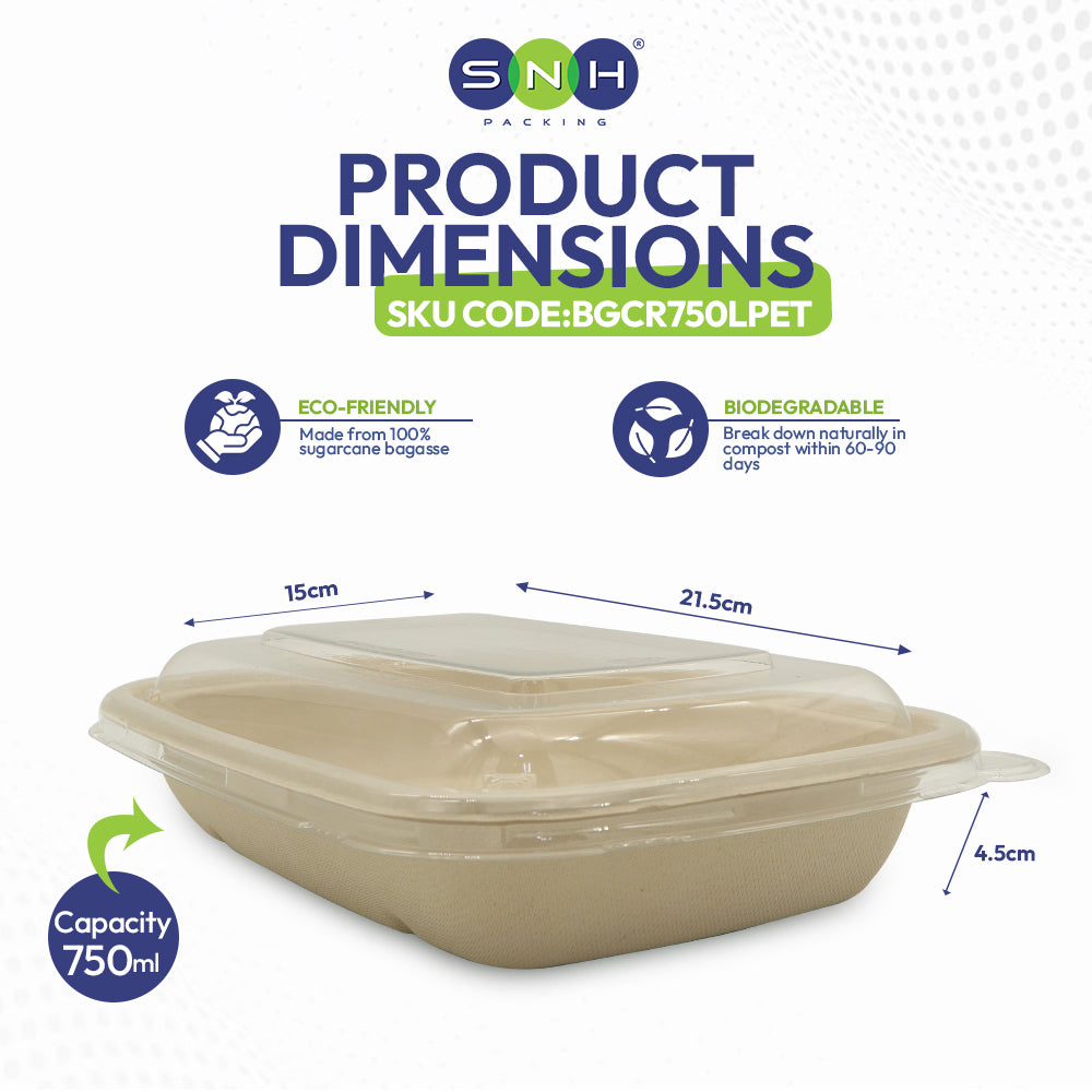 Eco-friendly product dimensions with SNH branding on a white background