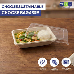Bagasse Rectangular Food Containers UAE - With PET Lid - SNH Packing
