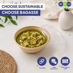Bagasse Round Bowls with PET Lids 550ml 700ml 1000ml - SNH Packing