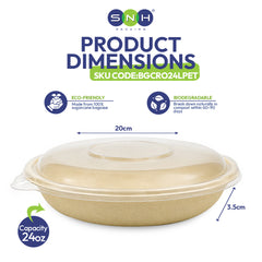 Bagasse Round Containers with PET and PP Lids 12oz to 40oz