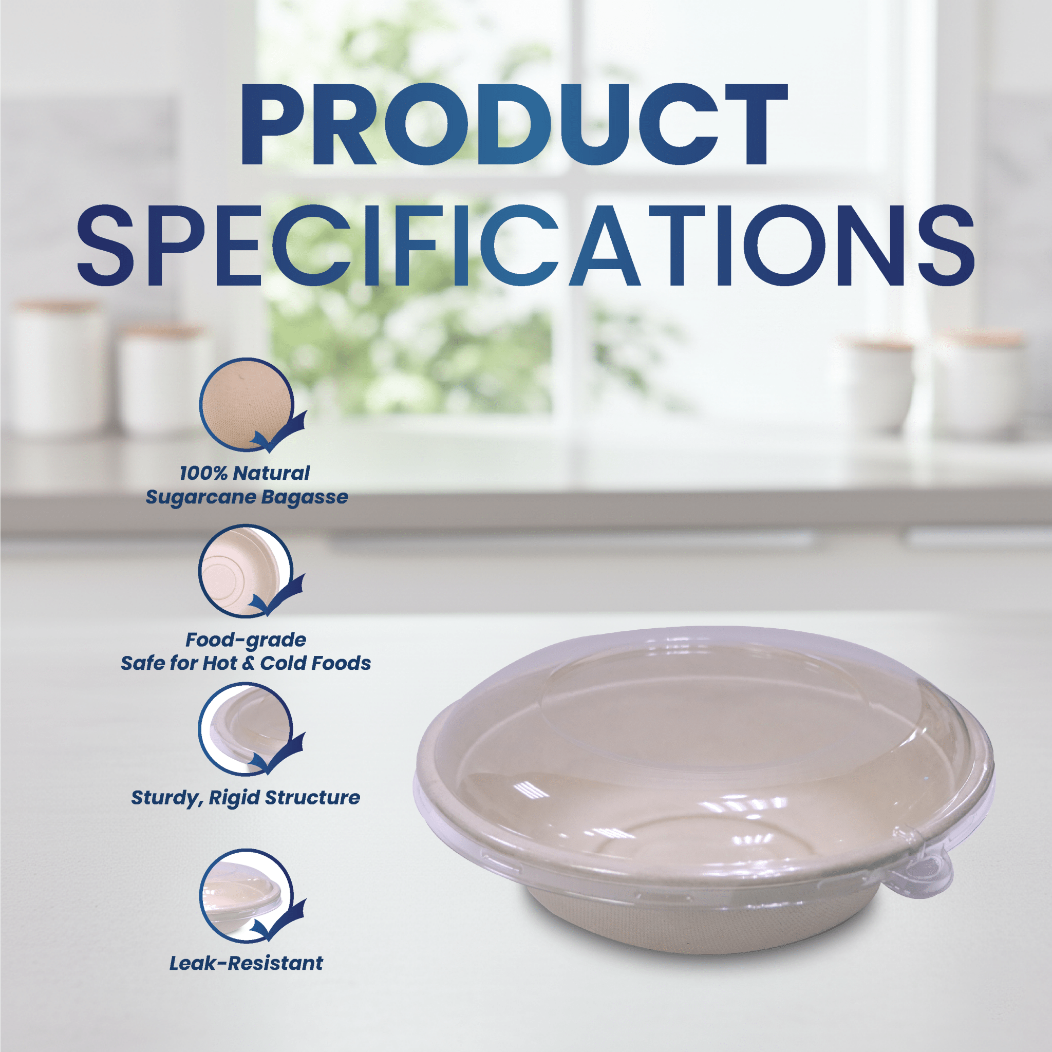 Bagasse Round Containers with Lids | Eco - Friendly - SNH Packing