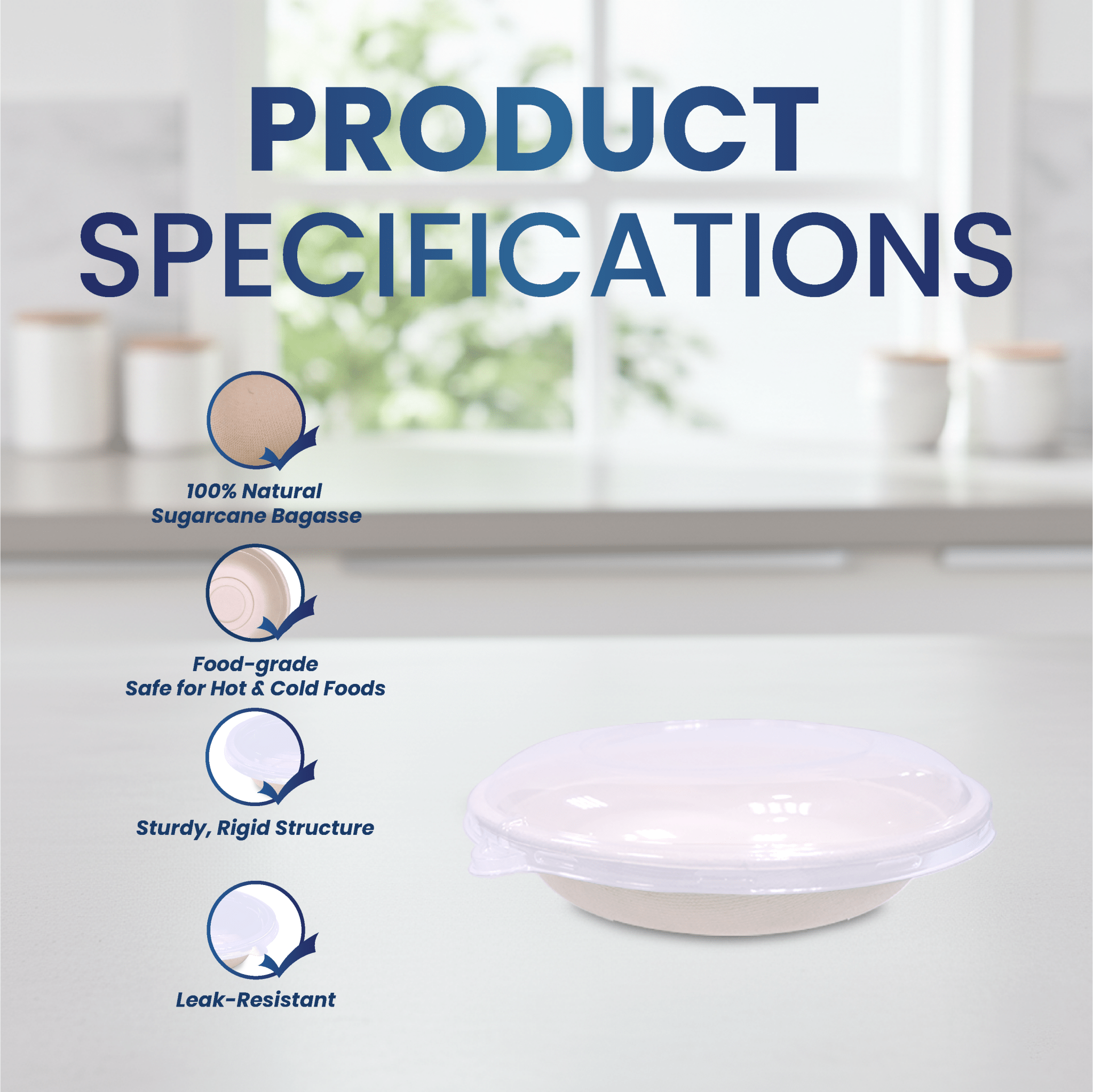 Bagasse Round Containers with Lids | Eco - Friendly - SNH Packing