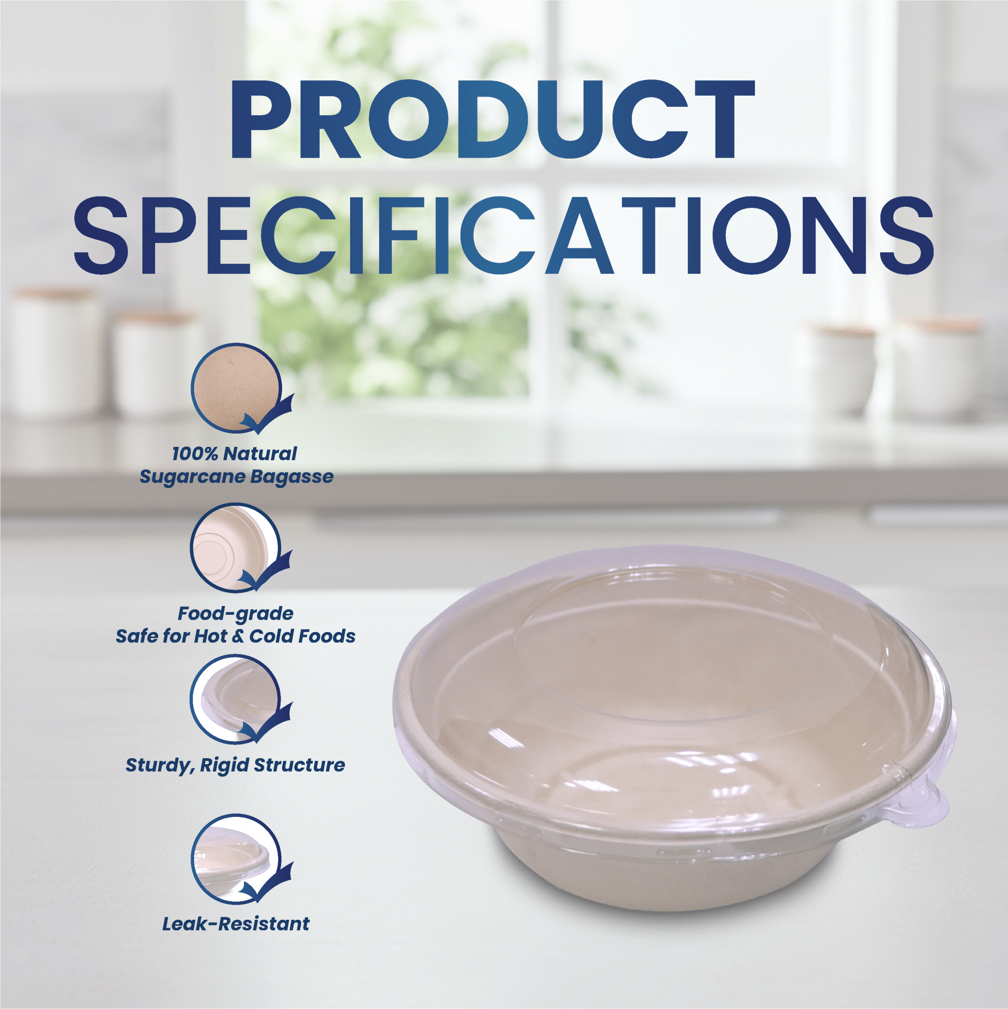 Bagasse Round Containers with Lids | Eco - Friendly - SNH Packing