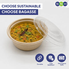 Bagasse Round Containers with PET PP Lids 12oz to 40oz - SNH Packing