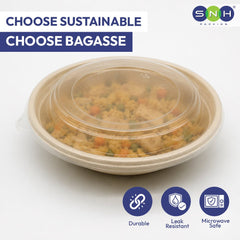 Bagasse Round Containers with PET PP Lids 12oz to 40oz - SNH Packing