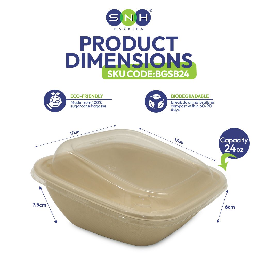 Bagasse Slope Bowls with PET Lids 24 OZ 31 OZ - SNH Packing
