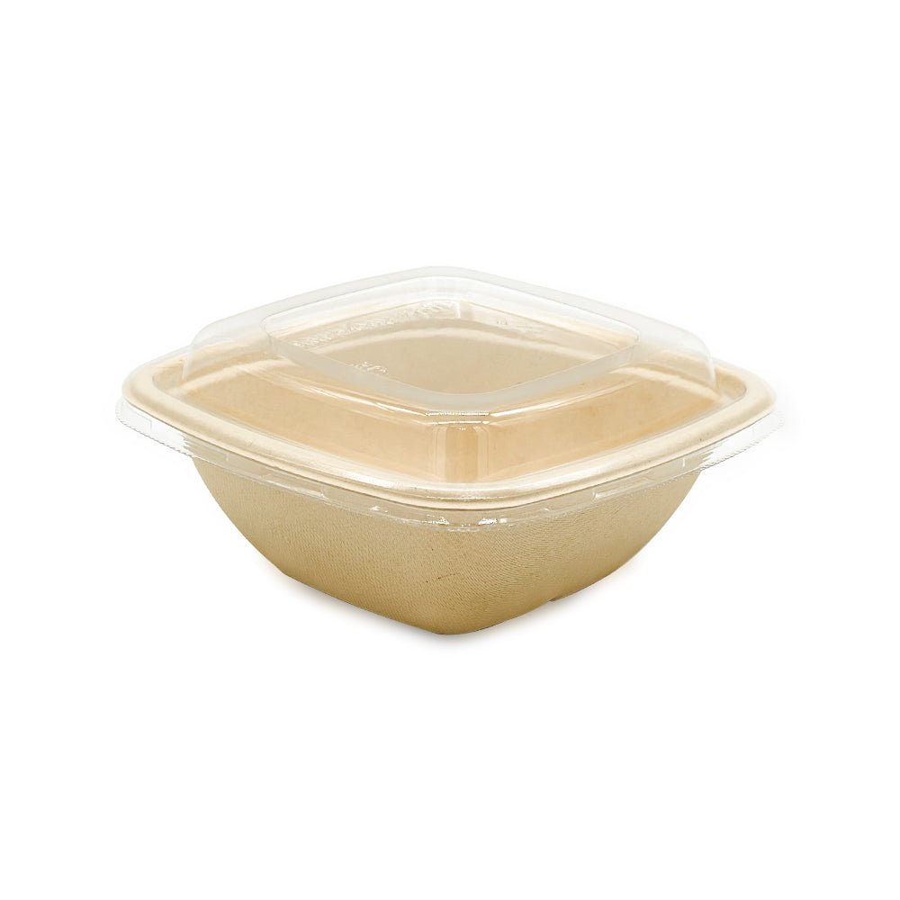 Bagasse Square Bowl Containers with PET Lid 350ML 500ML - SNH Packing