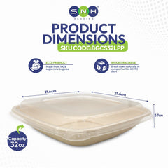 Bagasse Square Containers with PET & PP Lids | Eco Friendly Takeaway Boxes - SNH Packing