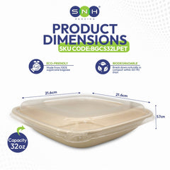 Bagasse Square Containers with PET & PP Lids | Eco Friendly Takeaway Boxes - SNH Packing