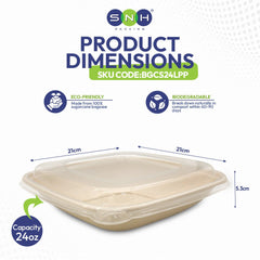 Bagasse Square Containers with PET & PP Lids | Eco Friendly Takeaway Boxes - SNH Packing