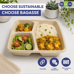 Bagasse Square Food Containers with Lids 1000ml to 1400ml - SNH Packing