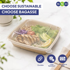 Bagasse Square Food Containers with Lids 1000ml to 1400ml - SNH Packing