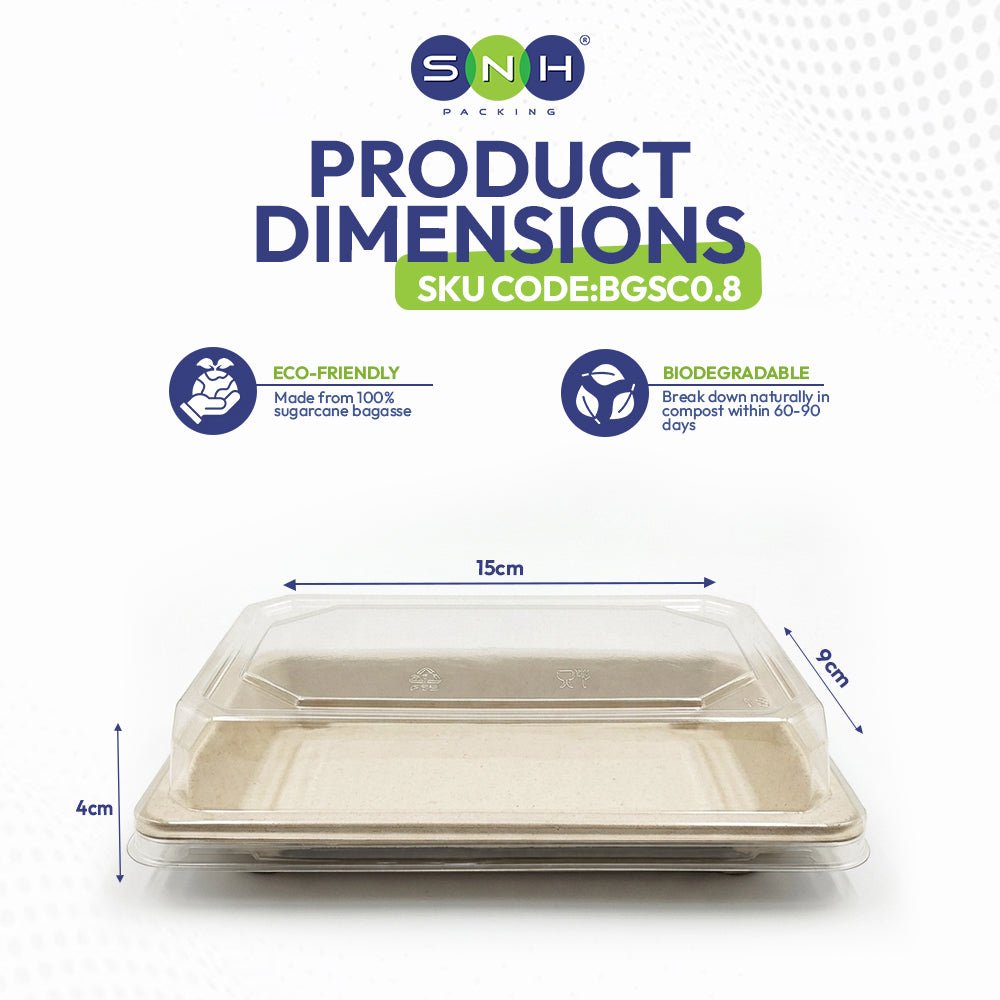 Bagasse Sushi Containers with PET Lids 0.1 to 2.0 - SNH Packing