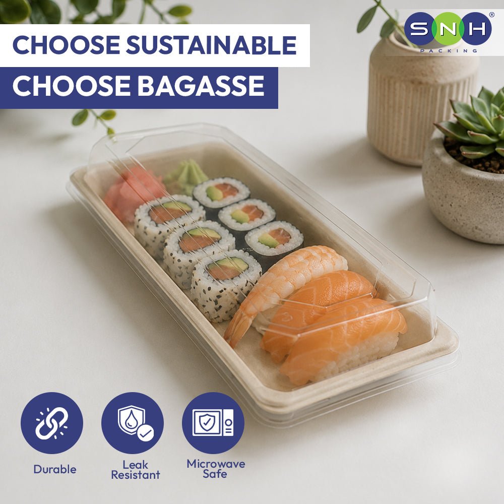 Bagasse Sushi Containers with PET Lids 0.1 to 2.0 - SNH Packing