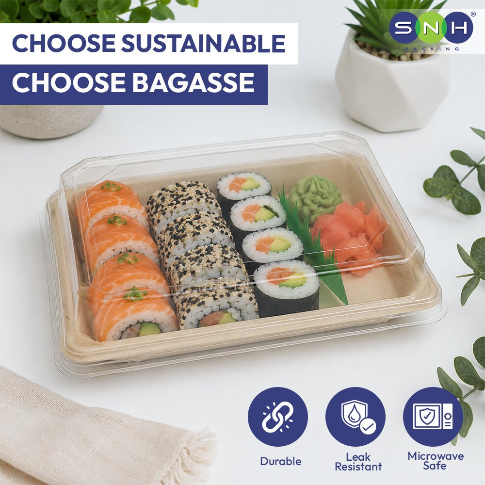 Bagasse Sushi Containers with PET Lids 0.1 to 2.0 - SNH Packing