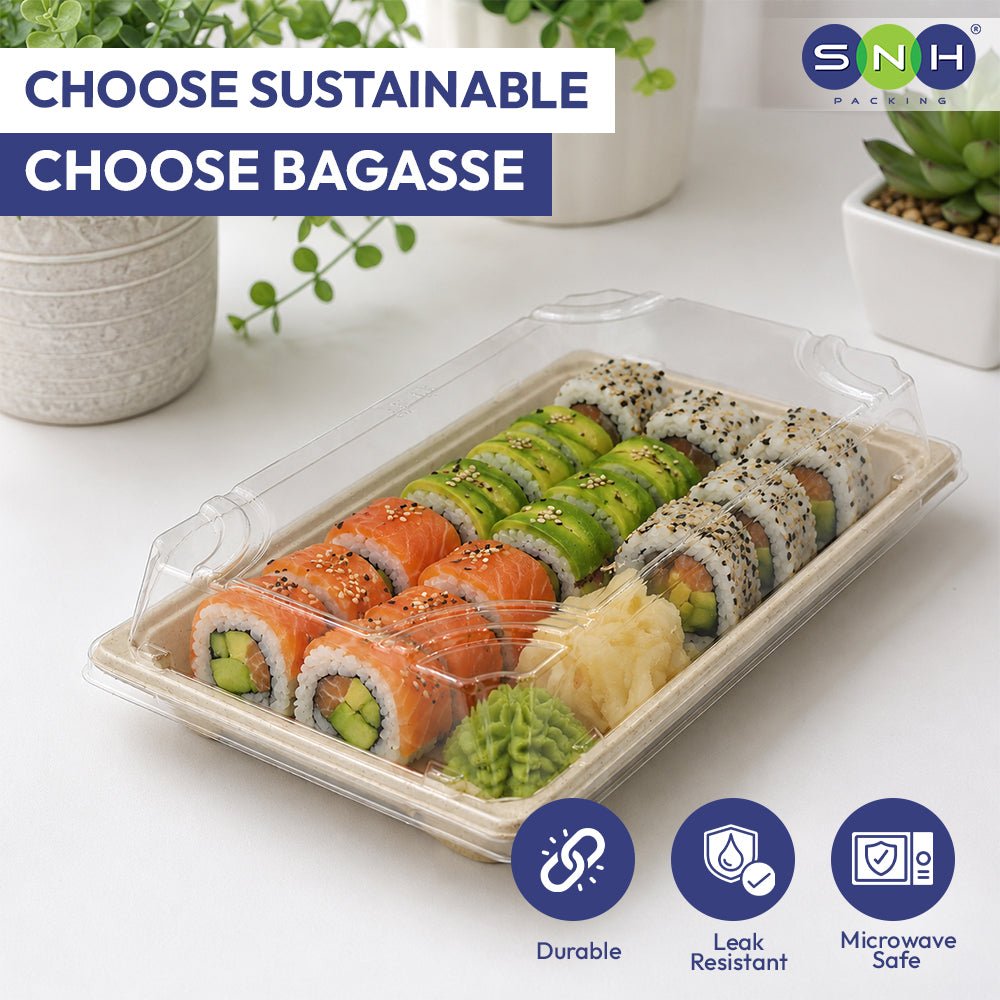 Bagasse Sushi Containers with PET Lids 0.1 to 2.0 - SNH Packing