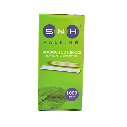 Bamboo Wooden Toothpicks 1000 Pieces Wrapped Box Natural Wood - SNH Packing