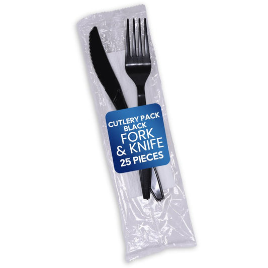Black Cutlery Pack – Fork & Knife | Individually Wrapped - SNH Packing